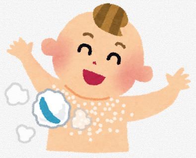 体を洗っている赤ちゃんのイラスト